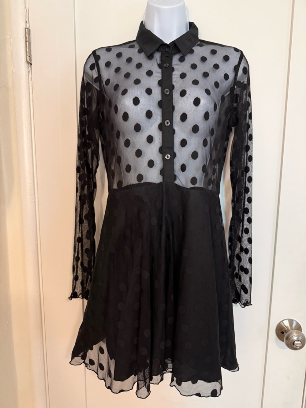 Rare Valfre Black Sheer Polka Dot Mini Skater Dress